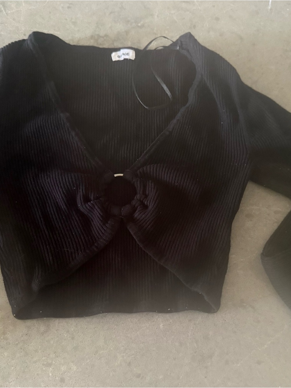 GARAGE Black Ribbed V-Neck Cropped Sweater with Ring Detail
